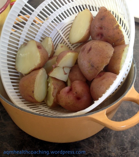 Steam the potatoes in a colander for a less crumbly result.