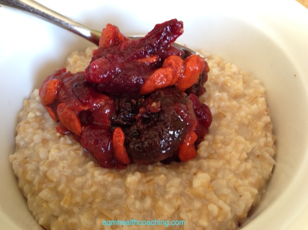 Sweet Cranberry Goji & Prune Compote (on steel cut oats)